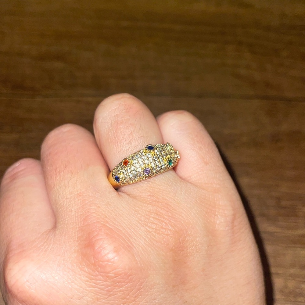 SOLD. Colorful Gold Tone Pave Cubic Zirconias Ring
